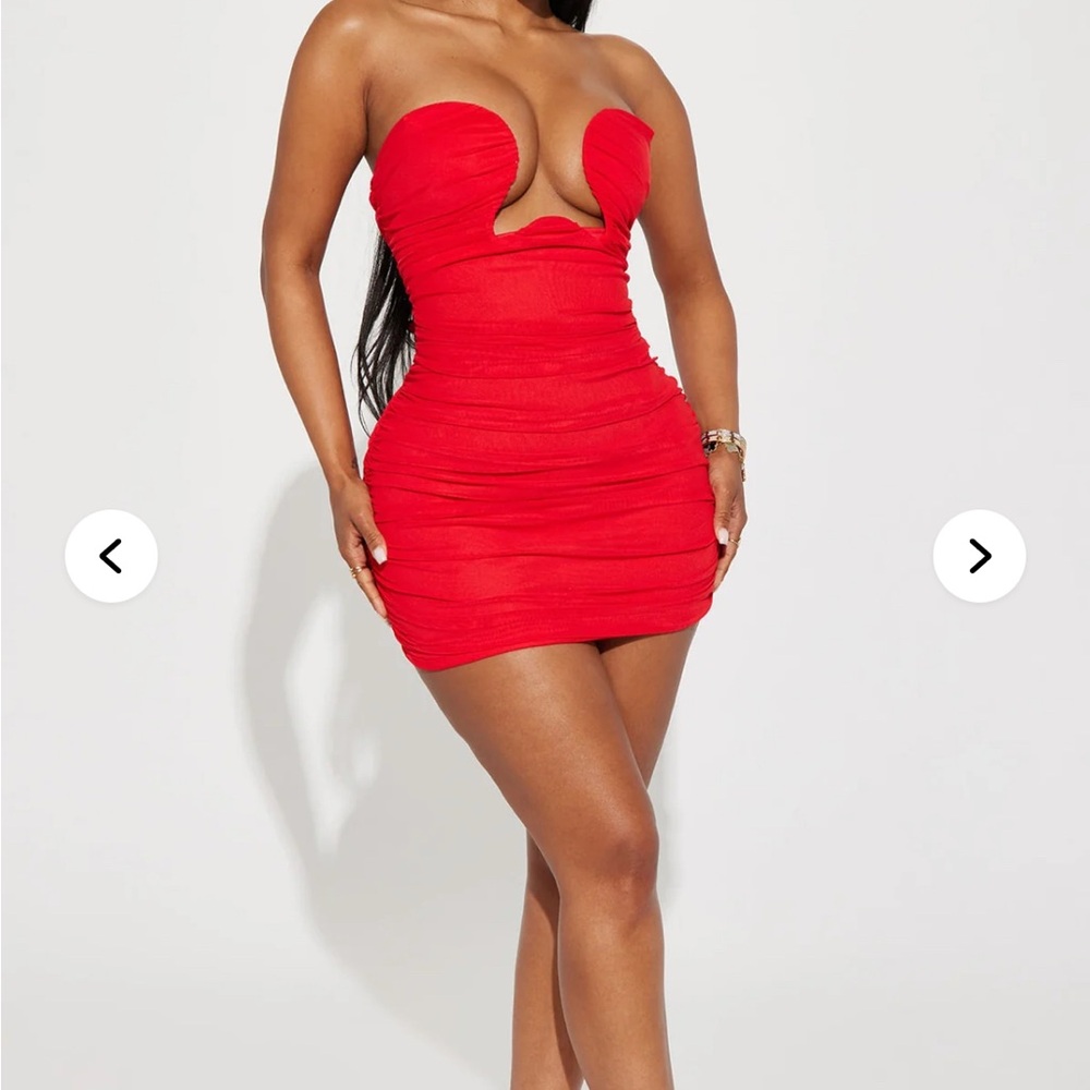 Fashion Nova Red Strapless Ruched Mini Dress